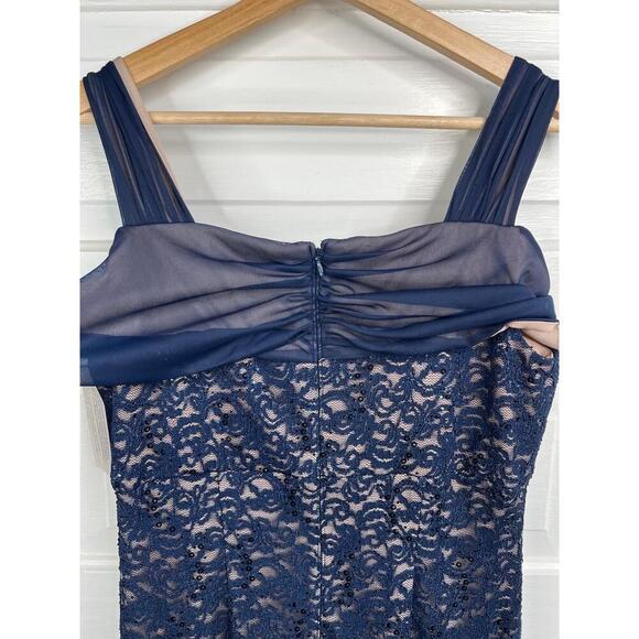 Alex Evenings Womens Size 10 Navy Mermaid Gown Lace Off Shoulder Elegant - Picture 7 of 13